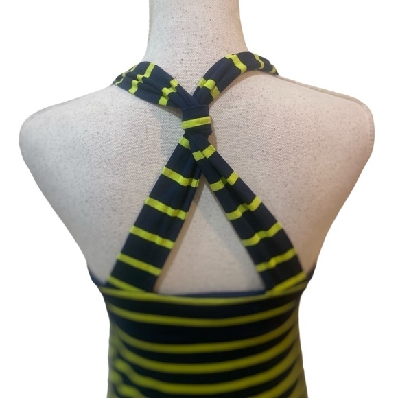 Dakini halter twisted striped athletic dress bralette navy & chartreuse small - Picture 4 of 11